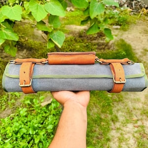Canvas Tools Roll Bag, Heavy Duty Canvas and Leather Tool Roll Bag With 15 Slots and one Pocket, Best Gift For him