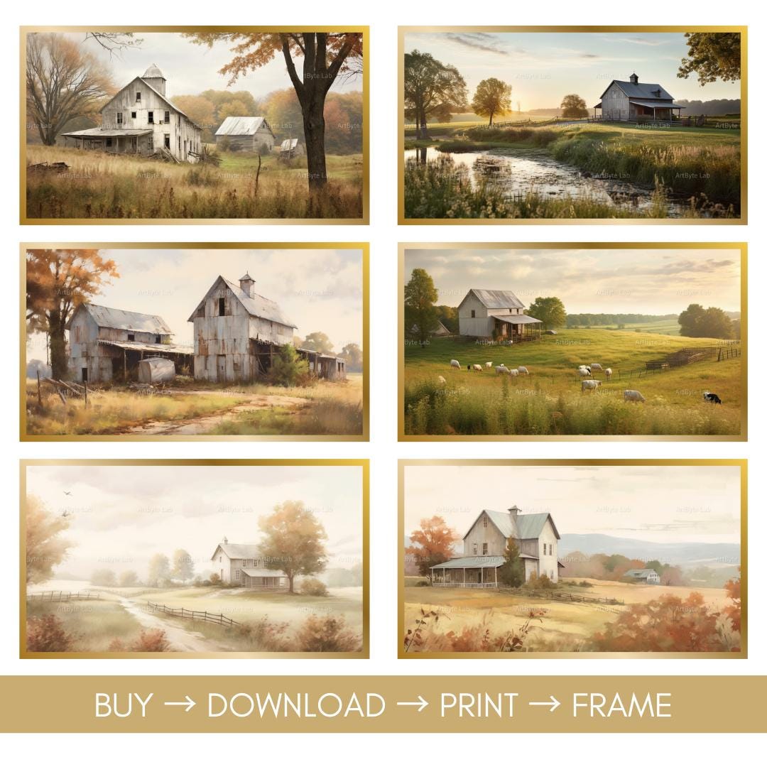 Countryside Landscape Wall Art, Vintage Farmhouse Digital Download for  Living Room, Entryway or Cozy Cottage Style Art, Set of 6 Prints, Art - Etsy