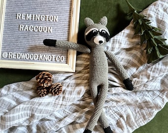 Remington Raccoon | Woodland Amigurumi Stuffed Animal Toy | Long Legged | Handmade Gift | Crochet Toy| Baby Shower Gift | Nursery Decor |