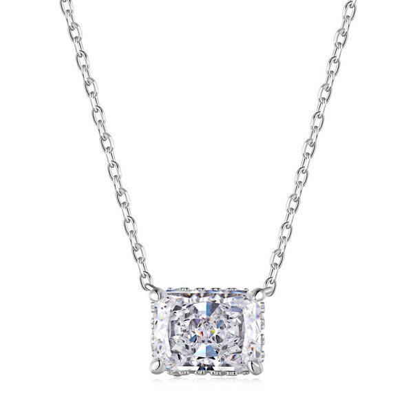 HIGH QUALITY 4ct Radiant Cut Necklace With Hidden Halo. 8A Luxury Cubic Zirconia. Gift for Her, Bridesmaid Gift, Birthday Gift.