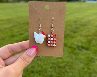 Chicken + Egg Earrings|Dangle Earrings|Chickens