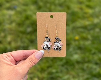 Snake and Skull Earrings |  Gothic Dangle Style (Lightweight, Unique)