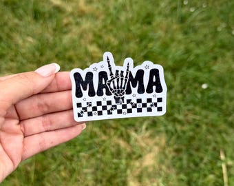 Mama Holographic Sticker | Checkered Retro Skeleton Sticker