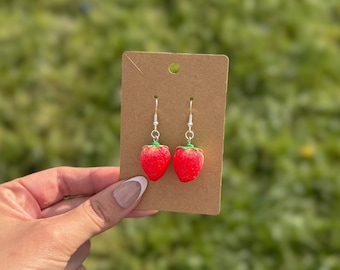 Strawberry Dangle Earrings | Fruit Earrings | Summer Earrings