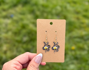 Snake and Daisy Dangle Earrings | Floral Charm