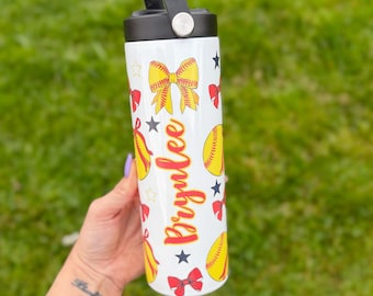 Softball Water Bottle | Insulated Stainless Steel Tumbler | Customizable 20oz Sports Drinkware