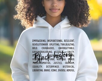 Sudadera con capucha del Mes de la Historia Afroamericana: Sudadera con arte de palabras motivacional