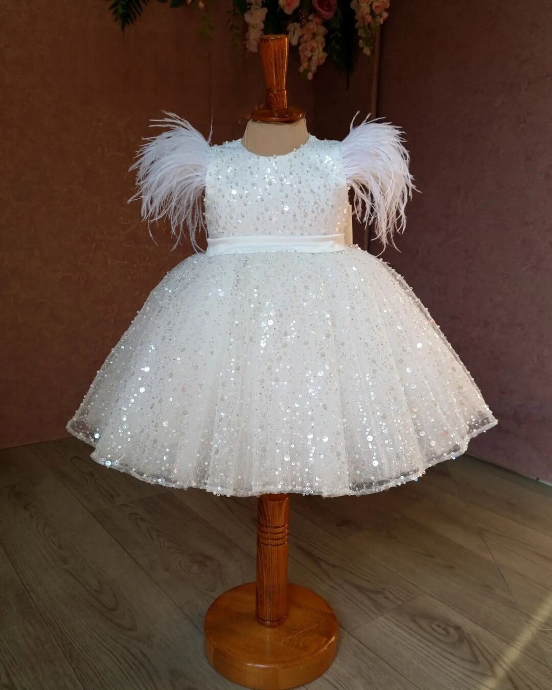 Elegant Baby White Puffy Flower Girl Dress Toddler Party Prom Dress