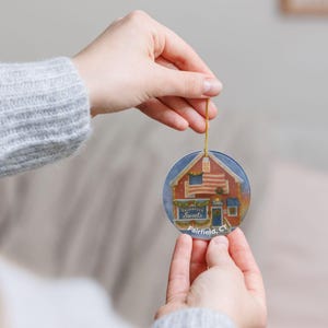 Fairfield CT Christmas Ornament, Winter Watercolor Art, Ceramic Holiday Decor