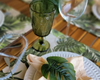Tropical table linen set / Monstera table linen / Tropical tablescape / waterproof placemat