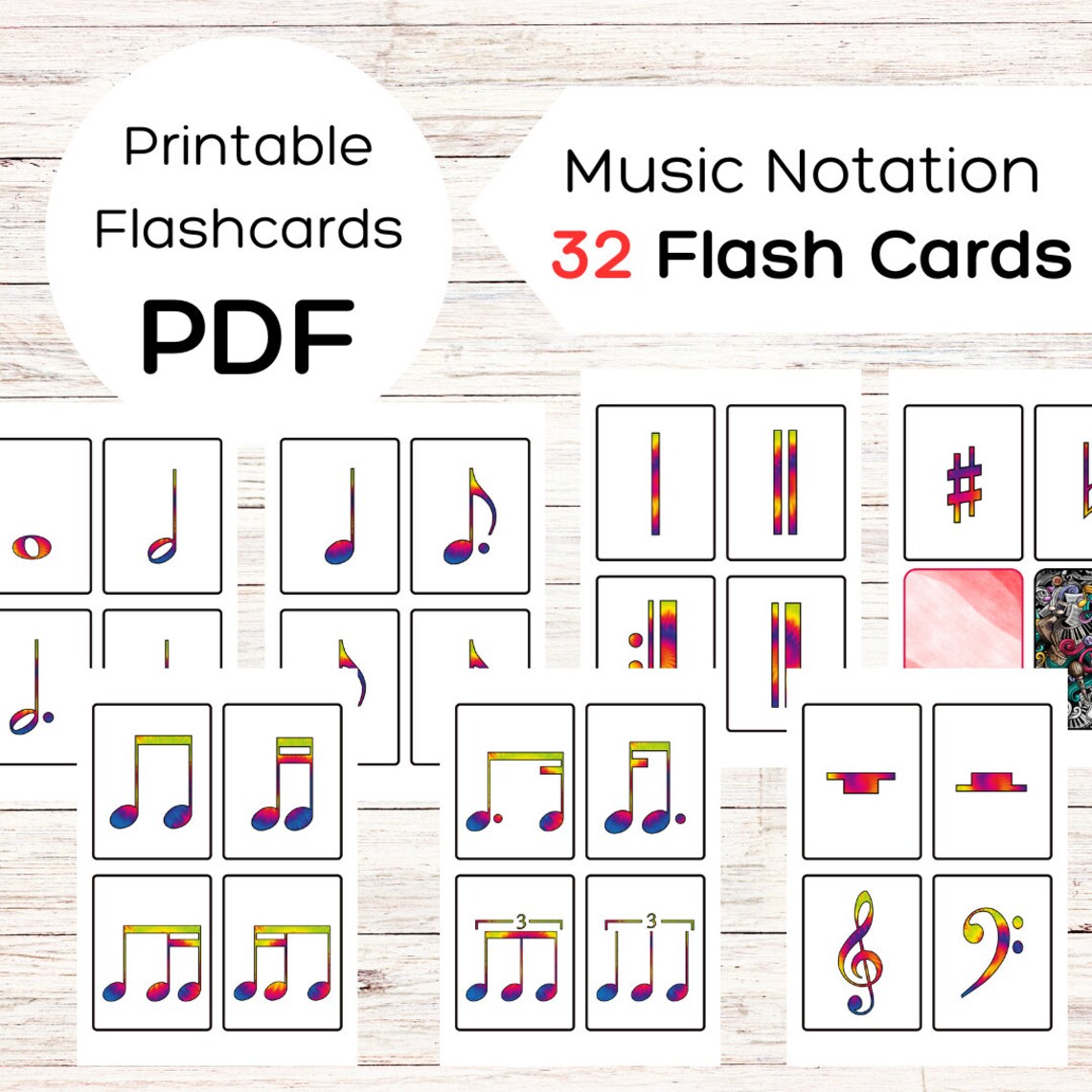 Music Notation 32 Flash Cards Printable PDF Etsy