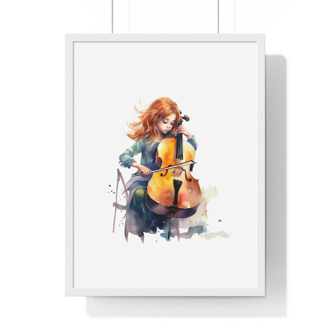Cute and Elegant Cello Player Wall Art - Framed Music Poster of a Girl ...