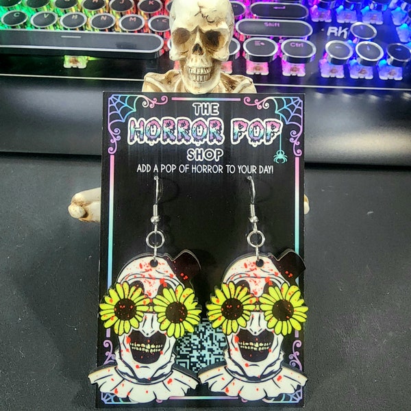 Terrifying Clown Large Earrings With Stainless Stud Posts, French Hooks, or Lever Backs Scary Halloween Horror Movie Classic Movie Gift