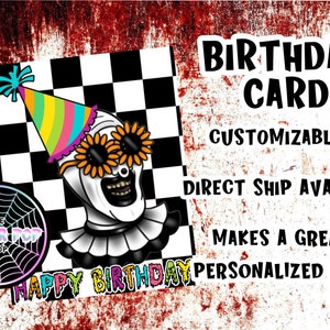 Carte d'anniversaire de film d'horreur effrayant Slasher Clowns terrifiants, poupées effrayantes, cartes effrayantes drôles pour lui, fans de cartes d'horreur