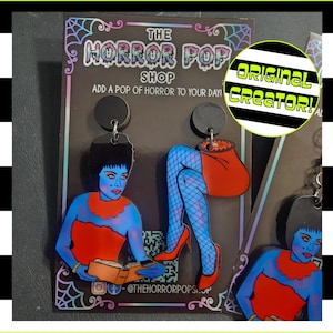 Strange and Unusual Saw Lady Earrings With Stainless Stud Posts, French Hooks, or Lever Back Scary Halloween Horror Movie Classic Movie Gift