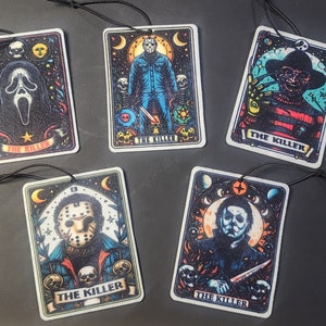 Cartas de Tarô com Personagens de Terror, Aromatizadores de Ar, Acessórios para Carros, Assassino Assustador, Palhaços Assustadores, Ingressos para o Show do Rocky, Doces ou Travessuras, Aromas de Halloween