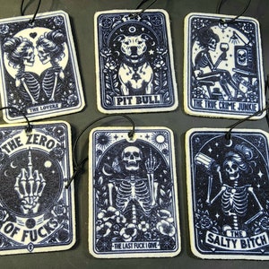 Carta de Tarô Engraçada de Esqueleto Preto e Branco, Aromatizadores de Ar para Acessórios de Carro, Fragrância Reutilizável, Pit Bull, Crime Verdadeiro, Amante Lésbica, Salgado, Última Foda
