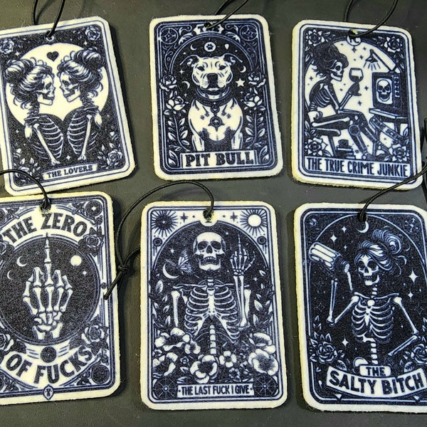 Skeleton Lustig Tarot Karte Schwarz Weiß Lufterfrischungen für Auto Zubehör Wiederverwendbar Duft Pit Bull True Crime Lesbische Liebhaber Salzig Last F*ck