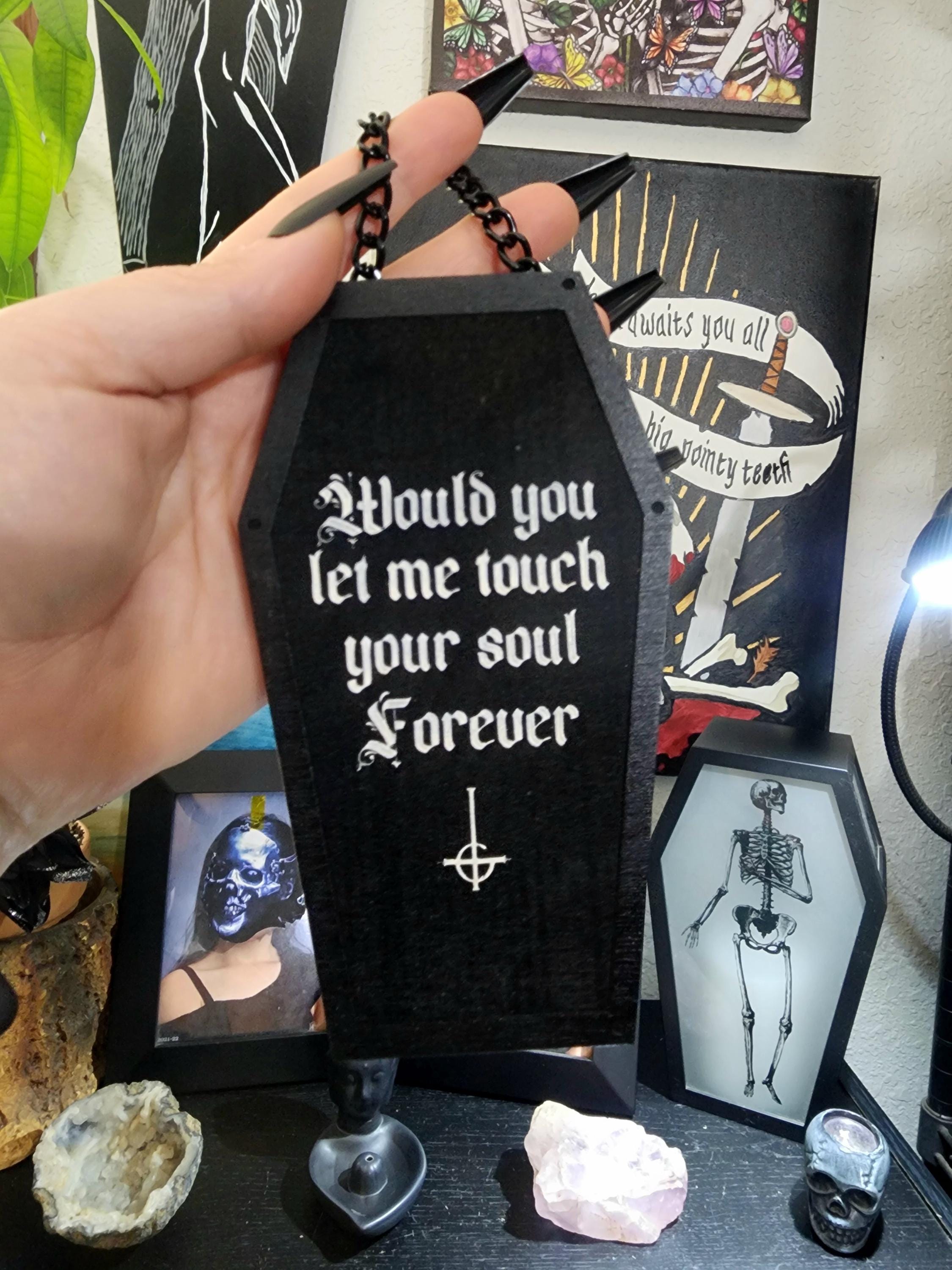 Life Eternal Ghost Band Gothic Wall Art Engraved Wooden Coffin Plaque Sign Goth Home Macabre Dark Decor Grucifix Band Logo Metal Music