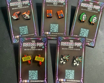Strange and Unusual Horror Movie Character Stud Earrings Sand worm, Beetle, Barbra, Adam, Book for the Recently Unalived, Magicians Saw Lady