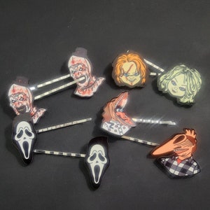 Horrorcore Movie Bobby Pin Set Scary Hair Clip Barrette Halloween Accessory Creepy Witchy Horror Jewelry Murder Gore Cosplay Hair Wig Style