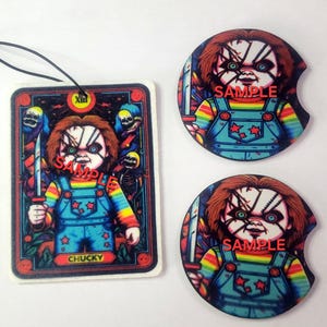 Horror Character Air Freshener AND Car Coaster Combo Deal
