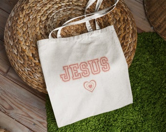 Jesus Canvas Tote Bag for Women, Aesthetic Tote Bag for Grocery Shopping, Pilates Bag, Christmas Gift Faith Love Religious, Church Bag