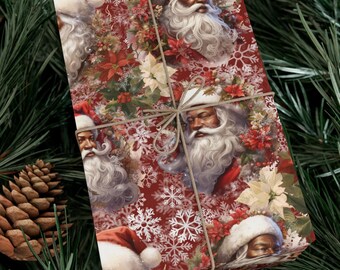 Black Santa Wrapping Paper - African American Santa Claus Christmas Holiday Gift Wrap