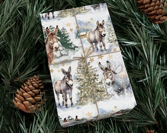 Donkey Christmas Gift Wrap, Farm Holiday Wrapping Paper