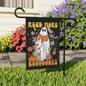 Ghost Garden Flag - Autumn Halloween Yard Flags for Book Lovers - Spooky Fall Outdoor Decor - Vintage Retro Gift for Librarian Reader image 3
