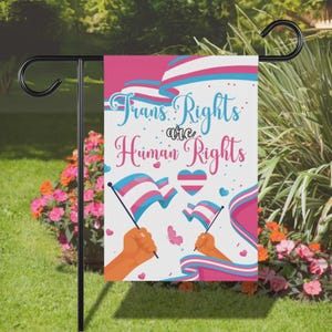 Trans Rights are Human Rights Garden Flag, LGBTQ Flags, Pride Month Transgender Sign, Progressive Inclusion Yard Decor, Protect Trans Kids