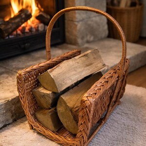 Firewood Holder, Firewood basket, firewood storage, fireplace decor, wicker basket, log carrier, firewood holder indoor, handmade image 1