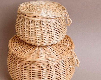 Wicker basket, round wicker basket, ecofriendly, fruit basket, wicker basket with lid, wicker organizer