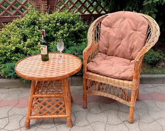 Wicker furniture set Table + Chair, wicker coffee table, patio furniture set outdoor, lounge chair, boho furniture, handmade, ecofriendly