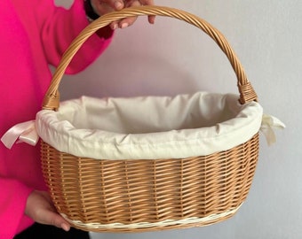 picnic wicker basket with handle eco-friendly shopping basket fruit market basket handmade woven grocery basket willow basket