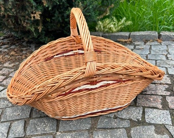 Cesta de mimbre para picnic, soporte para leña, cesta de picnic para vino, cesta rústica, portador de troncos, cesta de picnic para vino, almacenamiento de leña, cesta de mimbre grande