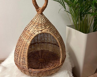 Panier de rangement pour animal de compagnie, cage de transport, maison pour chat, panier en osier, cadeau pour animaux de compagnie, transporteur pour petit chien, niche pour chien d'intérieur, fait main, niche pour chat d'intérieur
