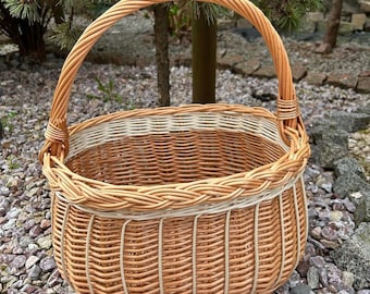 wicker easter basket, woven fruit basket, wine picnic basket, basket with handle, handmade natural rustic basket, picnic basket
