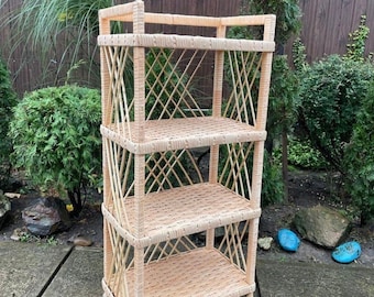 wicker etagere, rattan book shelf, handmade bookcase, wicker shelving unit, boho furniture, plant stand shelf, mid century shelf