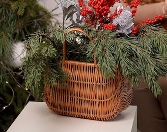 Borsa in rattan, borsa di vimini, cestino rustico, cestino della spesa in vimini, cestino per ragazze di fiori, cestino da picnic, cestino con manico, cestino del mercato francese