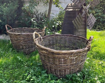 natural wicker garden harvest basket with handle, handmade willow rustic basket, eco-friendly laundry basket