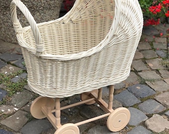 natural wicker doll pram, baby doll carriage, doll stroller, handmade doll pram, ecofriendly , birthday gift for kids, wood pram