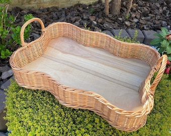 wicker woven tray basket ecofriendly rattan fruits baskets Wooden boho Serving Tray Bread Storage Baskets Bins Breakfast Kitchen wicker tray