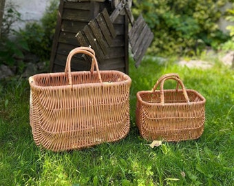 borsa rustica in vimini naturale, cestino della spesa in vimini, cestino per ragazze di fiori, cestino da picnic, cestino con manico, borsa in rattan, cestino del mercato francese