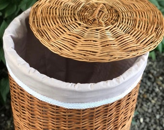 round wicker laundry basket holder, wicker organizer, wicker woven laundry basket, large storage basket, boho style, laundry hamper