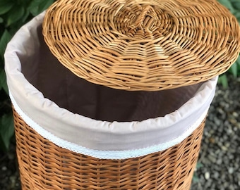 Cesta de lavandería redonda de mimbre, organizador de mimbre, cesta de lavandería tejida de mimbre, cesta de almacenamiento grande, estilo boho, cesto de ropa