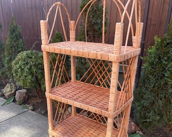 wicker shelf mid century shelf shoe rack rattan plant stand boho furniture wicker storage shelf bookcase vintage retro style shelving unit