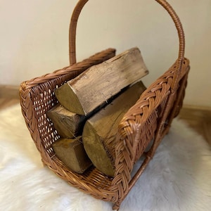 Firewood Holder, Firewood basket, firewood storage, fireplace decor, wicker basket, log carrier, firewood holder indoor, handmade