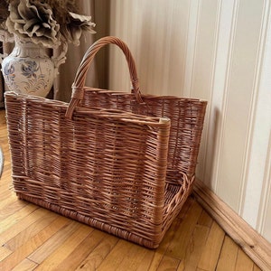 wicker basket, wicker firewood basket, firewood holder, firewood storage, fireplace decor, log carrier, firewood holder indoor, ecofriendly