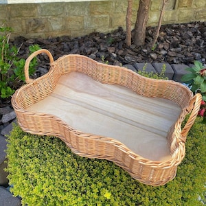 wicker woven tray basket ecofriendly rattan fruits baskets Wooden boho Serving Tray Bread Storage Baskets Bins Breakfast Kitchen wicker tray